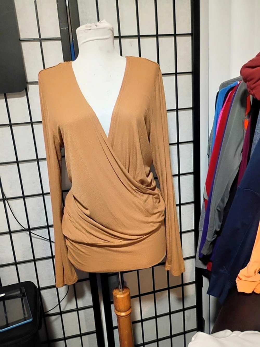 Golden Brown,Long Sleeve, Extreme V-Neck Top Is NWT